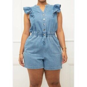 Eloquii Elements Chambray Denim Flutter Sleeve Jean Romper Women's 22 Med Wash